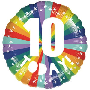 Balloon - Foil 10 Today Rainbow Foil Balloon FSC 45cm Each