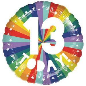 Balloon - Foil 13 Today Rainbow Foil Balloon FSC 45cm Each