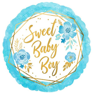 Balloon - Foil Sweet Baby Boy Floral Geo Foil Balloon 45cm Each