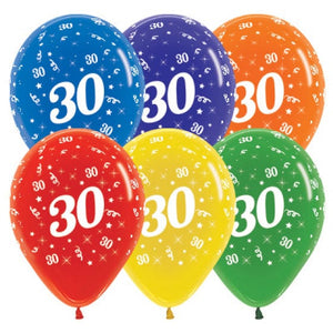 Balloon - Plain Latex Age 30 Crystal Assorted Latex Balloons 30cm 25pk