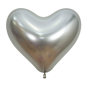 Balloon - Plain Latex Hearts Metallic Reflex Silver Latex Balloons 35cm 12pk