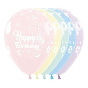 Balloon - Printed Latex Happy Birthday Sweet Pastel Matte Assorted Latex Balloons 30cm 12pk