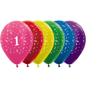 Balloon - Printed Latex Metallic Age 1 Assorted Latex Balloons 30cm 25pk