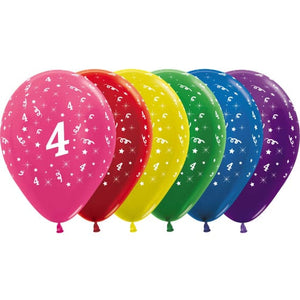 Balloon - Printed Latex Metallic Age 4 Assorted Latex Balloons 30cm 25pk