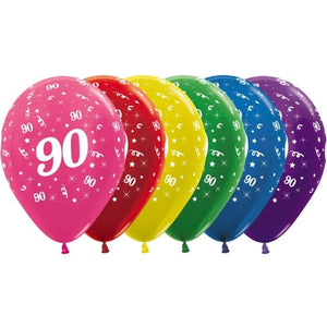 Balloon - Printed Latex Metallic Age 90 Assorted Latex Balloons 30cm 25pk