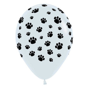 Balloon - Printed Latex Paw Prints Fashion White Latex Balloons 30cm 25pk