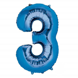 Balloon - Supershapes, Numbers & Letters Blue / 3 Numeral SuperShape Foil Balloon 86cm Each