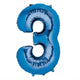 Balloon - Supershapes, Numbers & Letters Blue / 3 Numeral SuperShape Foil Balloon 86cm Each