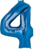 Balloon - Supershapes, Numbers & Letters Blue / 4 Numeral SuperShape Foil Balloon 86cm Each