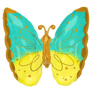 Balloon - Supershapes, Numbers & Letters Mint & Yellow Butterfly SuperShape Foil Balloon 63cm x 63cm Each