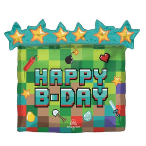 Balloon - Supershapes, Numbers & Letters TNT Pixel Party HAPPY B-DAY SuperShape Foil Balloon 63cm x 58cm Each