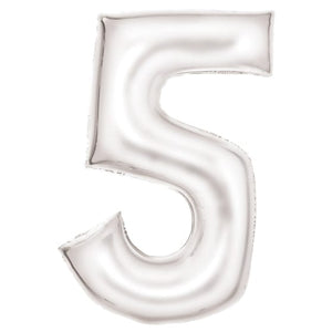 Balloon - Supershapes, Numbers & Letters White / 5 Silk Lustre Large Number Foil Balloons Each