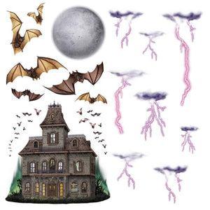 Decorations - Backdrop & Scene Setters Haunted House & Night Sky Prop 16pk