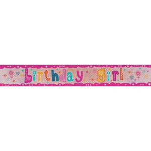 Decorations - Banners, Flags & Streamers Birthday Girl Holographic Banner 2.7m Each