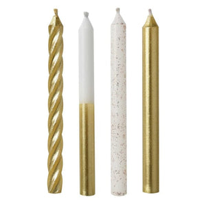 Decorations - Cake Decorations - Candles Gold Metallic Mix Candles 8cm 12pk