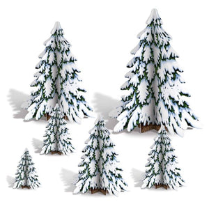 Decorations - Centerpiece & Confetti 3-D Winter Pine Tree Centrepiece 6pk