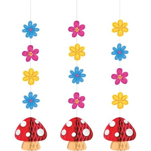 Decorations - Decorative Fans, Pom Poms & Lanterns Party Gnomes Hanging String Cutouts & Honeycombs 106cm 3pk