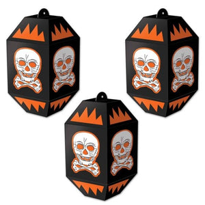 Decorations - Decorative Fans, Pom Poms & Lanterns Vintage Halloween Skull Paper Lantern 18cm 3pk