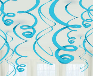 Decorations - Hanging Swirls Caribbean Blue Plastic Swirl Decorations 56cm 12Pk
