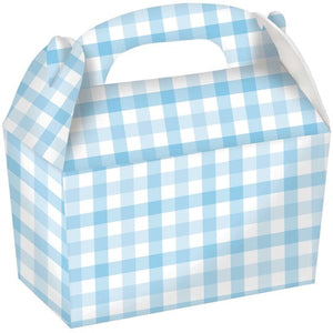 Games & Favors - Favor Boxes, Treat & Loot Bags Pastel Blue Gingham Paper Treat Box FSC 4pk