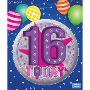 Games & Favors - Favors, Activity Kit & Stickers Happy 16th Birthday Badge 6cm Each