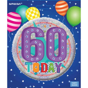 Games & Favors - Favors, Activity Kit & Stickers Happy 60th Birthdy Large Badge 6cm Each