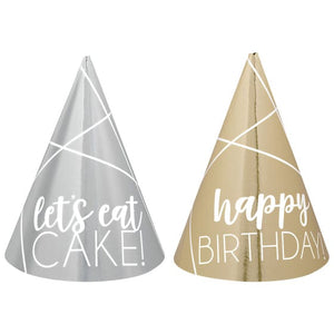 Games & Favors - Party Hat & Mask Silver & Gold Foil Mini Party Cone Hats 10cm 12pk