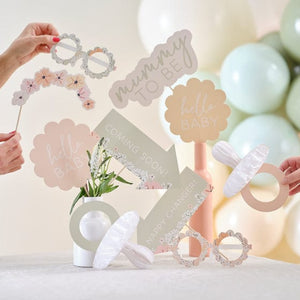 Games & Favors - Photo Props & Fun Signs Floral Baby Shower Photo Booth Props 10pk