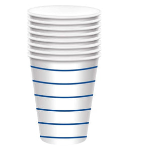 Tableware - Cups Bright Royal Blue Stripes Paper Cups FSC 266ml 8pk