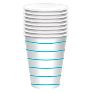 Tableware - Cups Caribbean Blue Stripes Paper Cups FSC 266ml 8pk