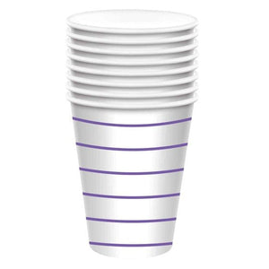 Tableware - Cups New Purple Stripes Paper Cups FSC 266ml 8pk