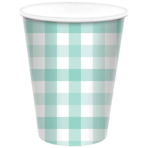 Tableware - Cups Pastel Mint Gingham HC Paper Cup FSC 266ml 8pk