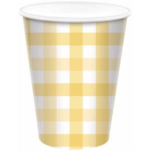 Tableware - Cups Pastel Yellow Gingham HC Paper Cup FSC 266ml 8pk