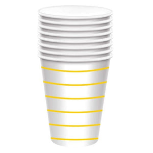 Tableware - Cups Sunshine Yellow Stripes Paper Cups FSC 266ml 8pk