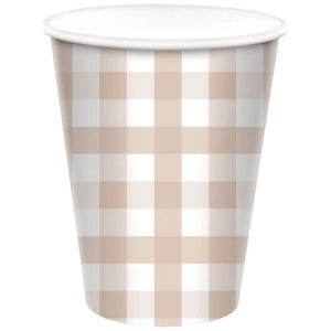 Tableware - Cups White Sand Gingham Paper Cup FSC HC 266ml 8pk
