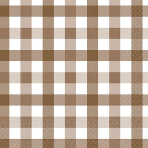 Tableware - Napkins Teddy Brown Gingham Lunch Napkin FSC 16pk