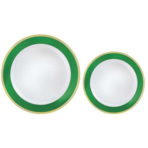 Tableware - Plates Festive Green Border Hot Stamped Premium Plastic Plates 20pk