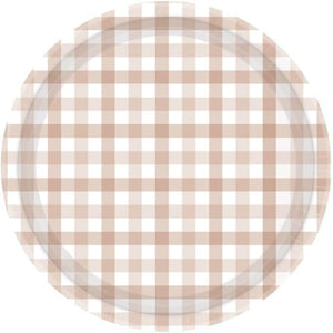 Tableware - Plates White Sand Gingham Paper Plate FSC NPC 23cm 8pk