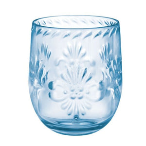 Tableware - Wine, Cocktail, Champagne, & Glasses Boho Vibes Blue Floral Stemless Wine Glass Debossed Finish Each