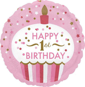 Amscan_OO Balloon - Foil 1st Birthday Cupcake Girl Foil Balloon 45cm Each