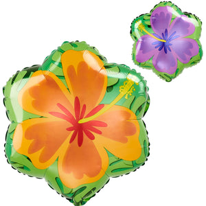 Balloon - Foil Summer Orange & Purple Hibiscus Foil Balloon 45cm Each