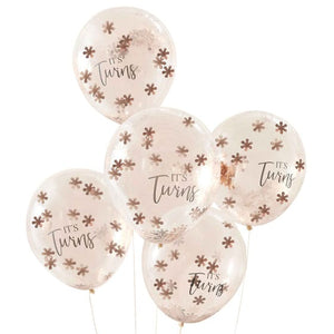 Balloon - Plain Latex Baby In Bloom It's Twins & Confetti Balloons 30cm 5pk