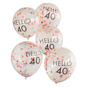 Balloon - Plain Latex Mix It Up Brights 'Hello 40' Balloons 30cm 5pk