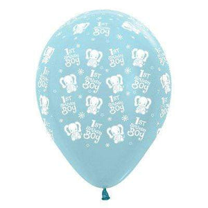 Amscan_OO Balloon - Printed Latex 1st Birthday Boy Elephants Satin Pearl Blue Latex Balloon 30cm 25pk