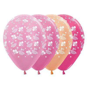 Amscan_OO Balloon - Printed Latex 1st Birthday Girl Bumble Bee's Satin Pearl & Metallic Assorted Latex Balloon 30cm 25pk