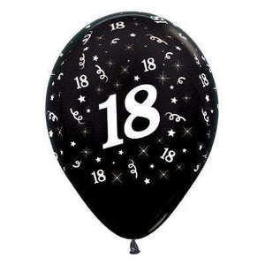 Amscan_OO Balloon - Printed Latex Age 18 Metallic Black Latex Balloon 30cm 25pk