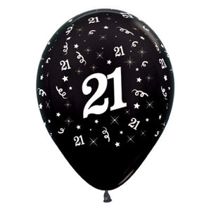 Amscan_OO Balloon - Printed Latex Age 21 Metallic Black Latex Balloon 30cm 6pk