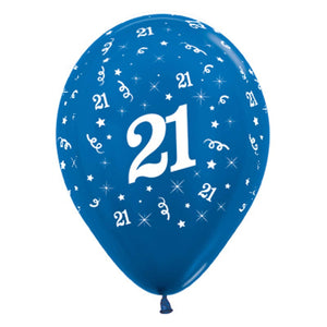 Amscan_OO Balloon - Printed Latex Age 21 Metallic Blue Latex Balloon 30cm 6pk