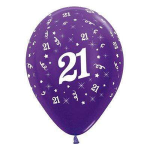 Amscan_OO Balloon - Printed Latex Age 21 Metallic Purple Violet Latex Balloon 30cm 25pk