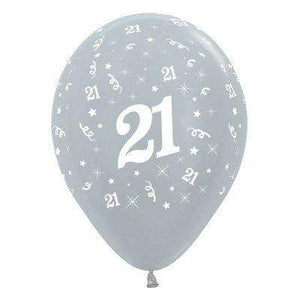 Amscan_OO Balloon - Printed Latex Age 21 Satin Pearl Silver Latex Balloon 30cm 25pk